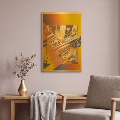 «Take Off Yellow» par David Chestnutt, art mural en métal doré, 16 po x 24 po