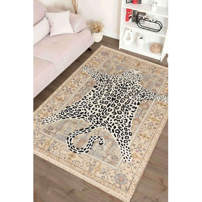 Leopard Faux Hide Bordered Rug