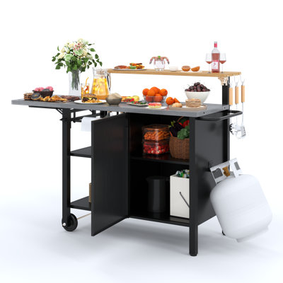Multi-layer Outdoor Grill Table Bar Grill Cart With Storage Cabinet by Latitude Run