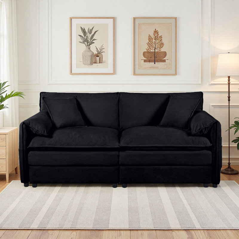Canapé surdimensionné à 2 places 75,59 "avec 2 coussins décoratifs Cloud, H 33,46 po x l 75,59 po x P 33,86 po, 2, Noir