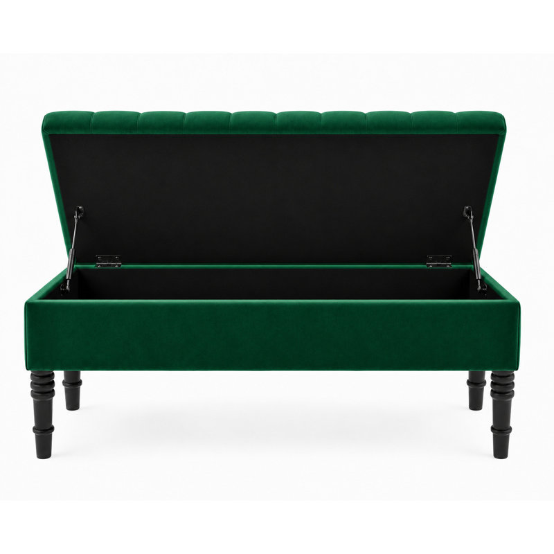 Cubed Tufted Rectangle Ottoman Storage Bench, Upholstered Plush Velvet Shoe Bench with Black Turned Wooden Legs