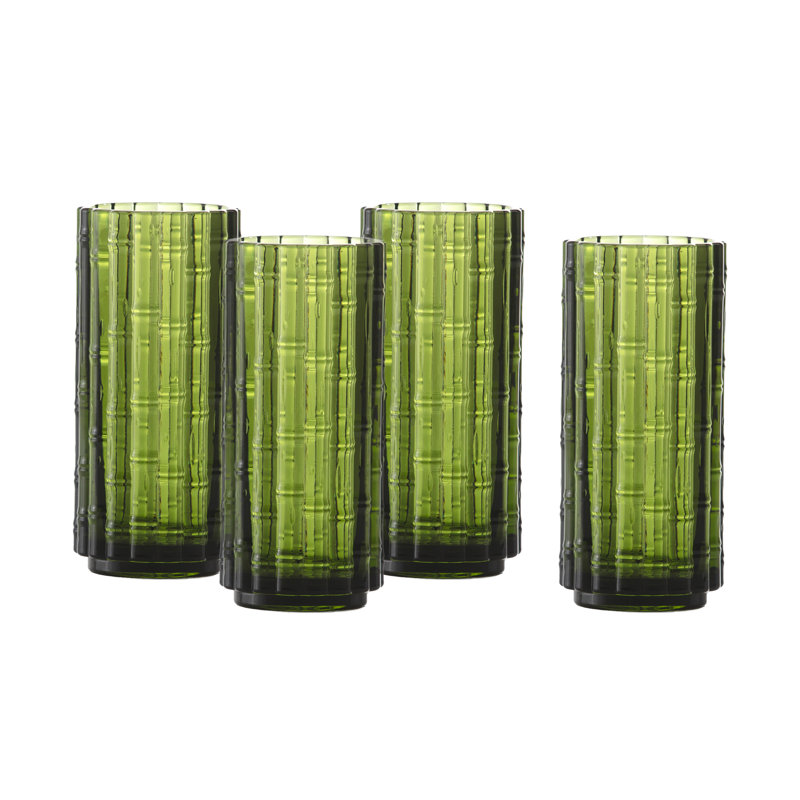 Fortessa Mahalo Stackable Glass, 11 Oz. Double Old Fashioned (Set of 4), Ginger Gold, 11.5 fl oz, Palm Green
