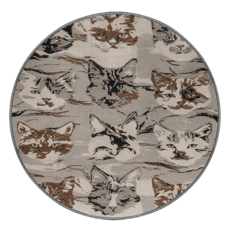 Washable Marbled Cat Big Cats Area Rug, Round 7'