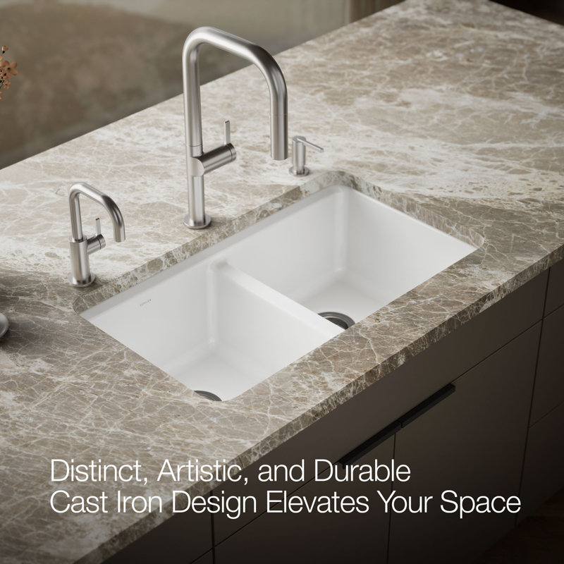 Riverby 33" Enameled Cast Iron Undermount Double Basin Kitchen Sink, White
