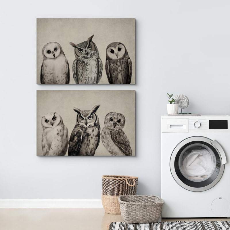 Oiseaux, animaux, hiboux, animal, 2 pièces, H 24 po x l 36 po, Toile tendue