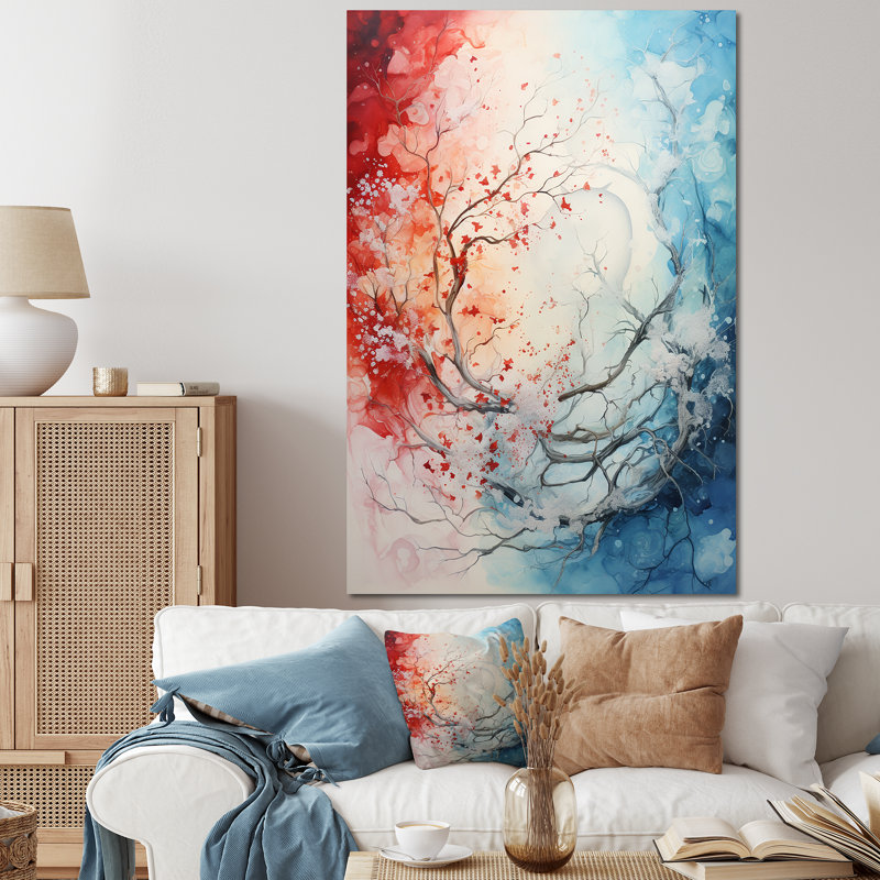 Feu et glace Tachisme arbre I - art mural tachisme, H 44 po x l 34 po, Cadre photo noir
