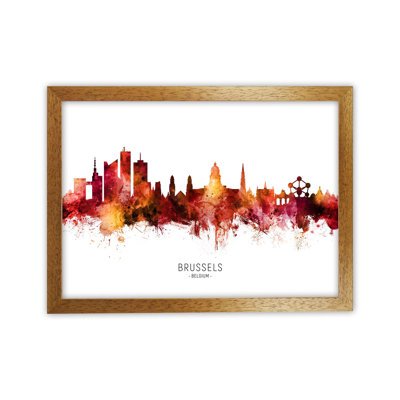 Brussels Belgium Skyline Red City Name by Michael Tompsett - Print