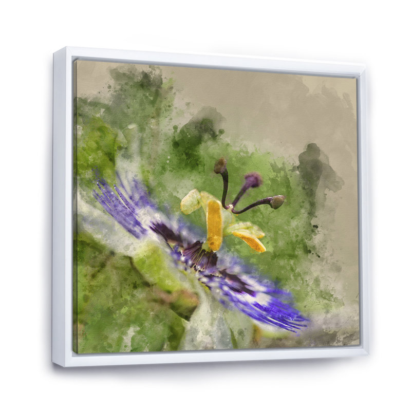 Abstrait fleur mauve - Peinture, H 16 po x l 16 po, Cadre flottant blanc