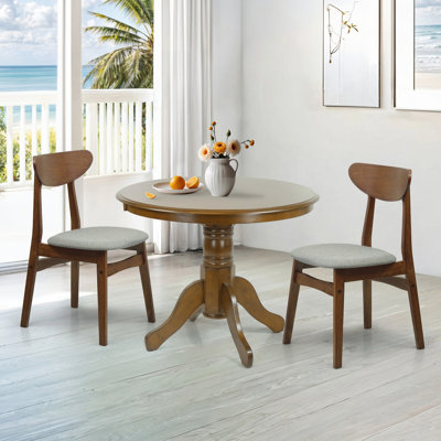 3 Piece Dining Table Set, 2 Solid Wood Yumiko Chairs w Rolf Round Dining Table, Kitchen Set for Two, Dining Room Set