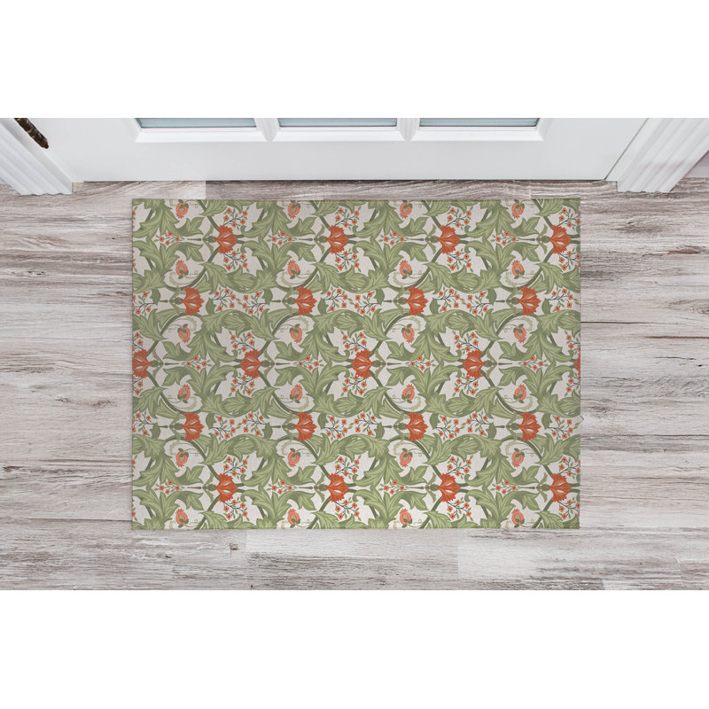 Ogee Leaf Indoor Doormat, 48" W x 72" L, Green