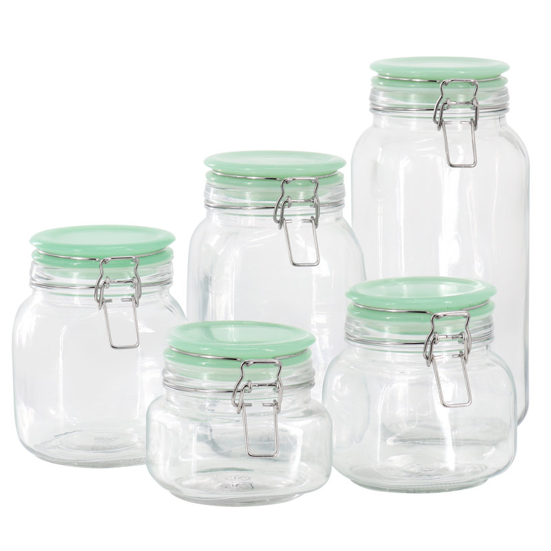 Ensemble de 5 bocaux en verre avec couvercle vert jadéite Martha Stewart