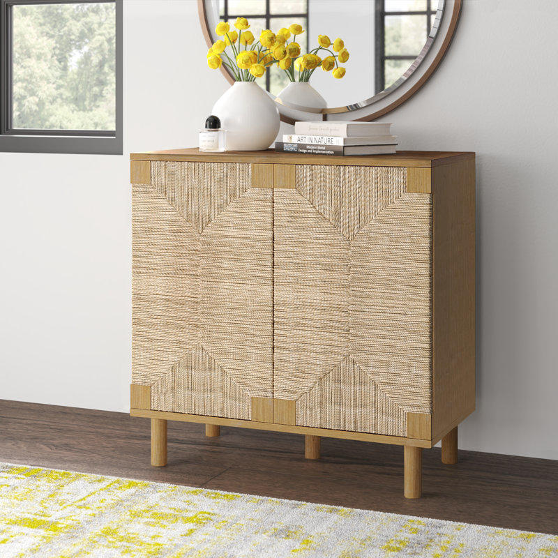 Seagrass 2-Door Accent Cabinet with Wood Frame, Light Brown