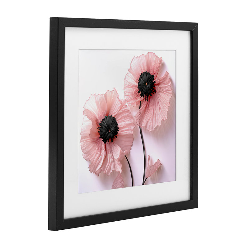 Coquelicots proprement roses, reproduction encadrée sous verre, conception de Sasha, H 13 po x l 13 po, Cadre noir minuit