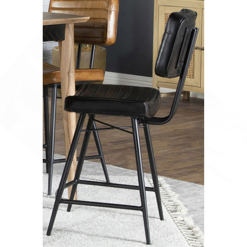 Chaise de comptoir rembourrée avec pieds en métal (ensemble de 2), Espresso antique
