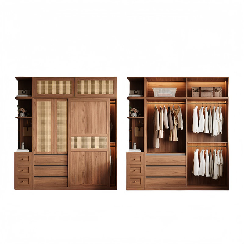 Simple And Elegant Wicker Sliding Wardrobe, 97.64" H x 86.61" W x 23.62" D