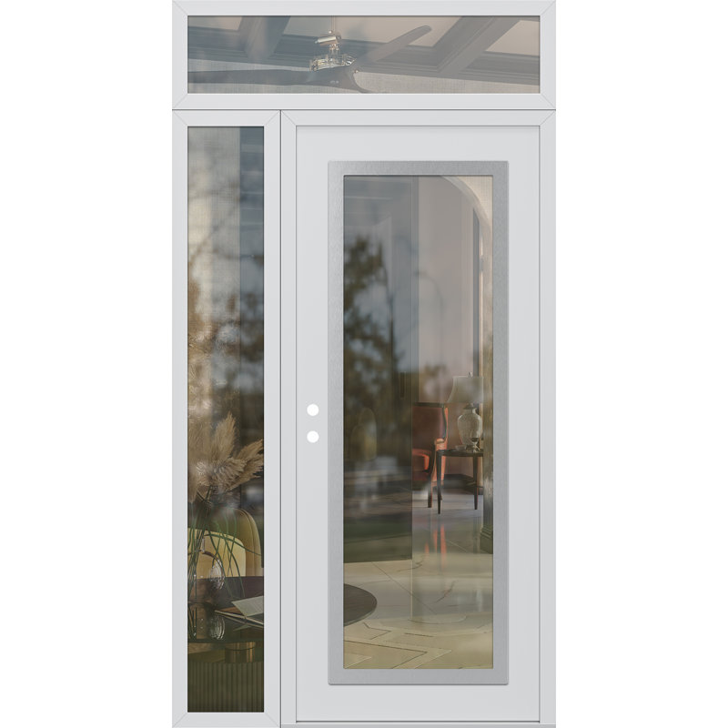 Panneau d'entrée en acier argenté blanc / blanc avec porte latérale avant et traverse, Droite, L 49,25 po x H 95,69 po