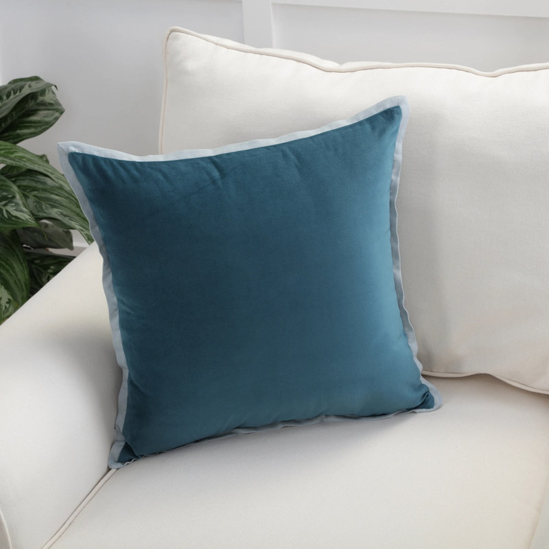 Flange Loden Velvet Down Blend Throw Pillow, Azure Blue, 18" x 18"