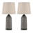 Table Lamp Set Of 2, Beige Drum Shade, Black Hammered Motif Metal Base