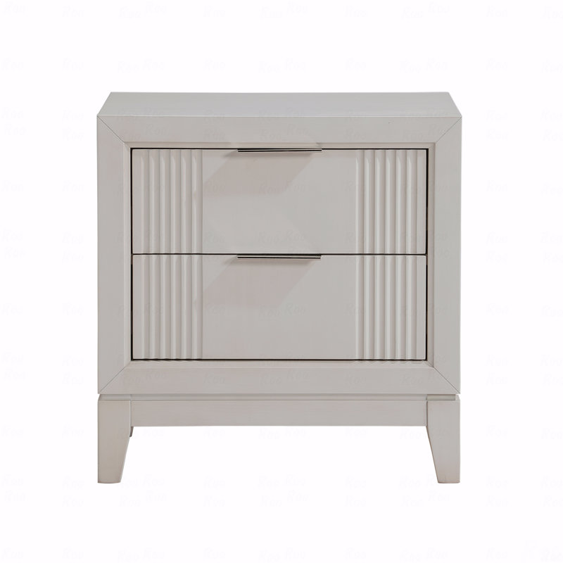 Table de chevet 1Pc avec 2 tiroirs, meubles de chambre à coucher modernes, façades en roseau, table de chevet avec tiroirs