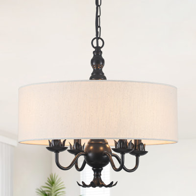 4-Light Modern Black Drum Chandeliers with Linen Shade