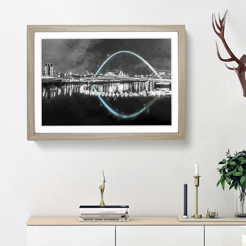 Gateshead Millennium Bridge in Abstract - Picture Frame Graphic Art Print, Oak Framed, 36cm H x 48cm W x 2cm D