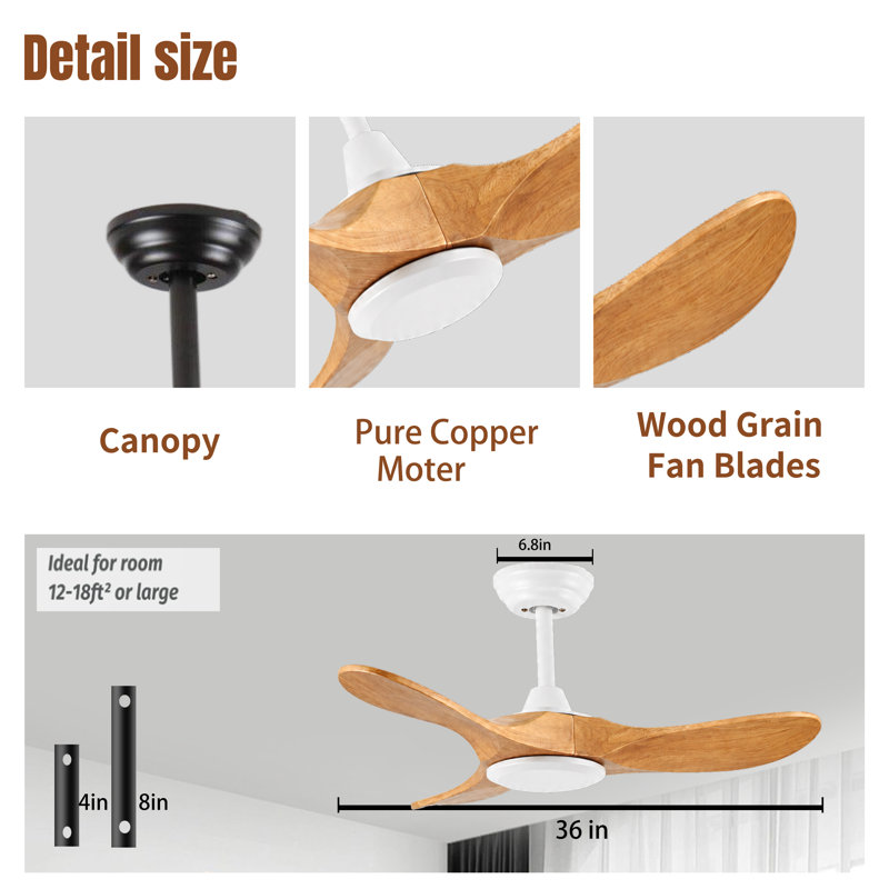 36-Inch Wood Ceiling Fan Without light