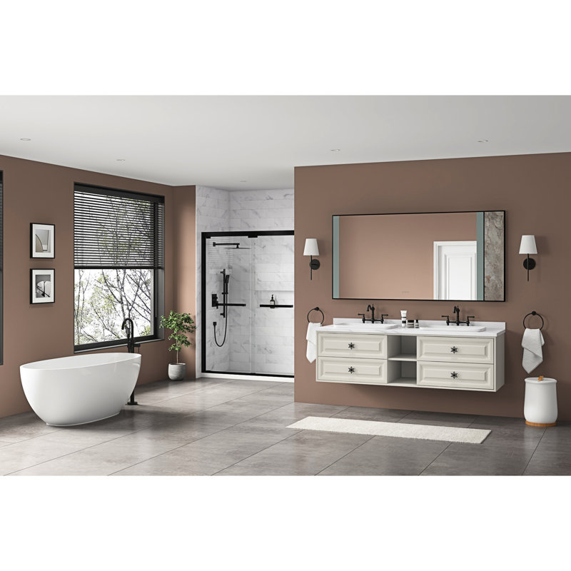 Miroir de salle de bain 72 po x 36 po avec dossier, fixation murale, brouillard, grande mémoire réglable, meuble-lavabo en aluminium noir mat, fixation