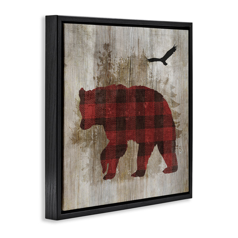 Buffalo à carreaux ours et oiseaux, Cadre flottant noir de jais, H 18 po x l 18 po