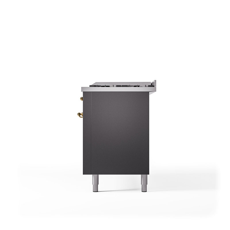 ILVE Nostalgie II Series 60 inch Dual Fuel Range with 9 Sealed Burners, Griddle (Solid Door), Graphite Matte/Brass
