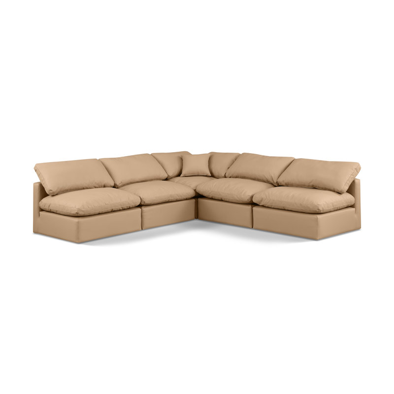 Hinami Upholstered L-Shaped Sectional Reversible, Tan Vegan Leather