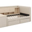 Lit de jour simple rembourré en tissu avec tiroirs, étagères, armoires ouvertes et table de bout-1824739984