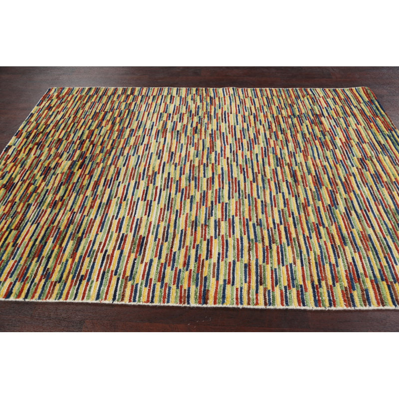 Tapis multicolore en laine noué à la main 5 pi 4 po x 7 pi 7 po One Age of a Kind Ozias