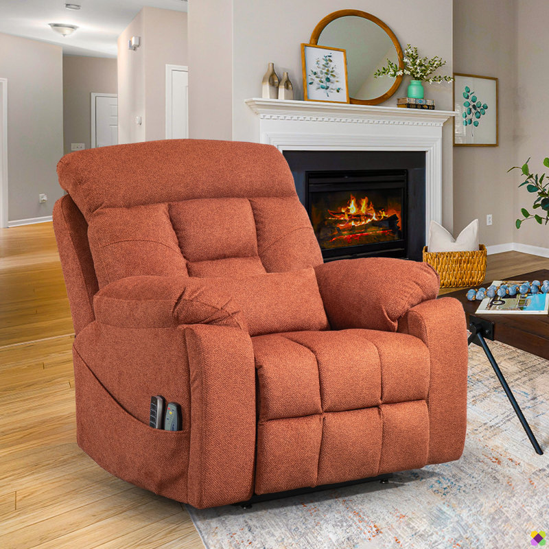 Vayun 40.94"W Chenille 4 Motors Liftable Recliner, Adjustable Headrest, Orange