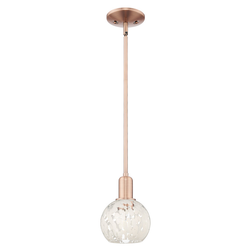 Arcadia - Mouchette blanche - Mini-luminaire suspendu avec tige 6 po 1 lumière, Cuivre antique, H 8,63 po x l 6 po x P 6 po