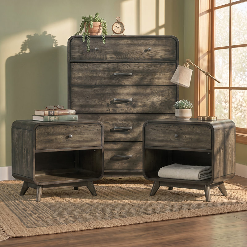 Enrique 3 Piece Solid Wood Bedroom Set, 3 Pcs: Chest, 2 Nightstands