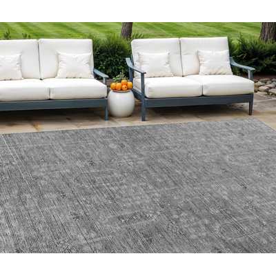 Tapis intérieur / extérieur gris et gris anthracite 9 pi x 12 pi Southwestern