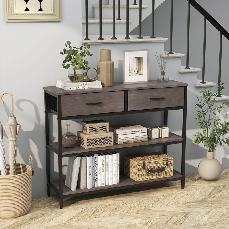 Console Entryway Table Sofa Side Table With Folding Fabric Drawers For Living Room
