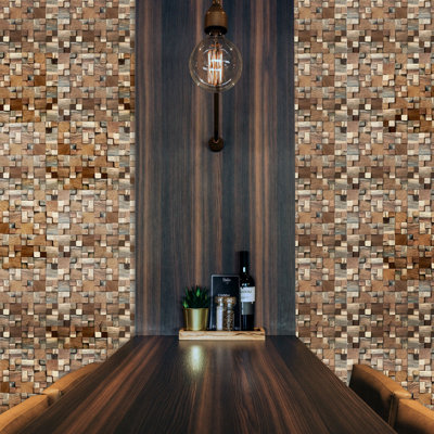 Carreau de mosaïque murale en bois pour bateau l 11 11/8 po x H 11 7/8 po x P 1/2 po