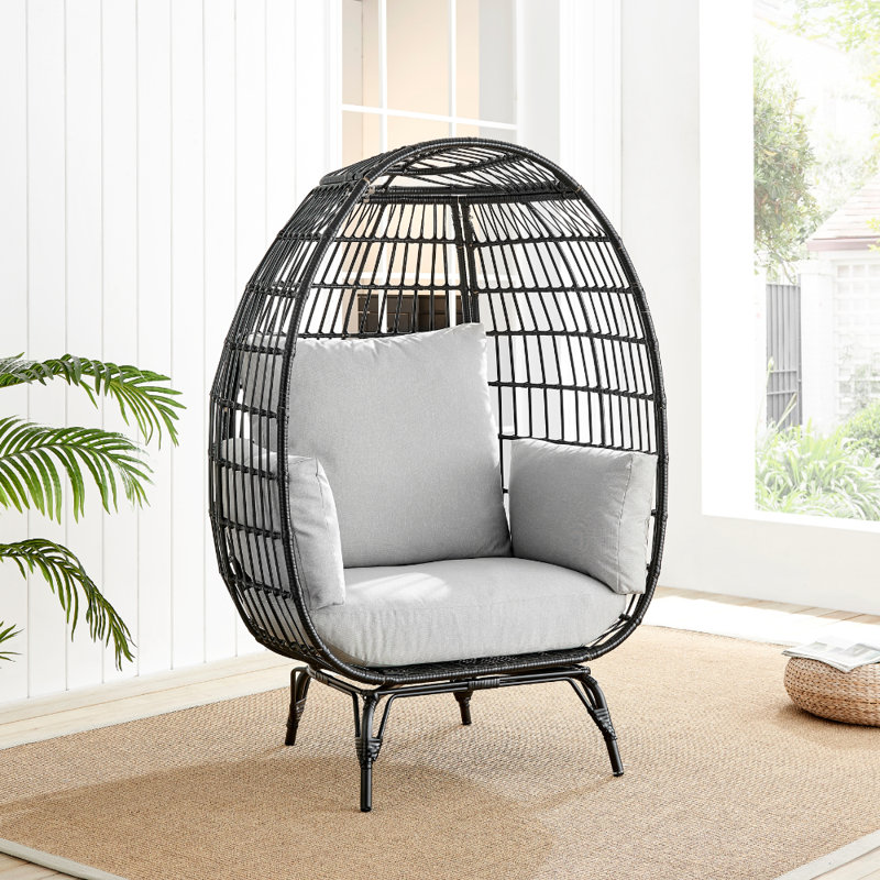 Fauteuil œuf en rotin avec coussin Coffeyville, Noir