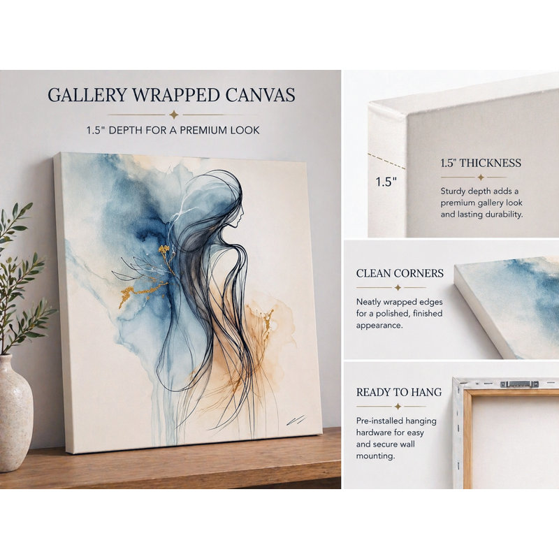 «Serene Elegance Abstract Nude Line Art», art mural sur toile tendue, H 40 po x l 40 po