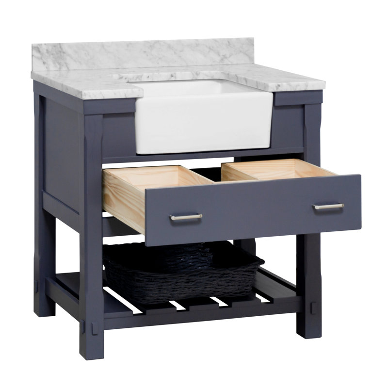 Ensemble de meuble-lavabo simple 36 po Hitton, Marbre de Carrare, Gris marine