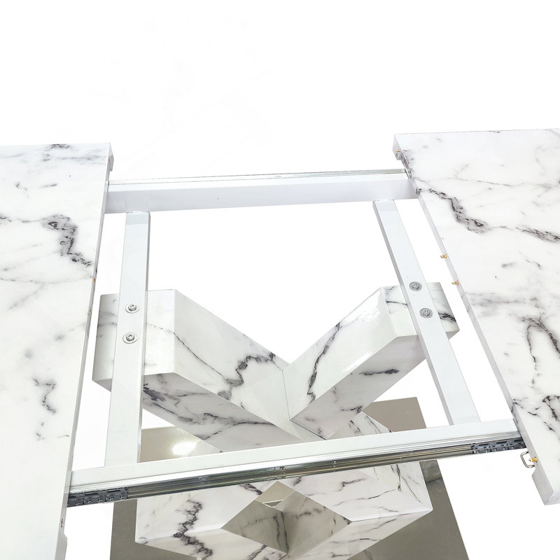 Brayden Studio Modern Dining Table,Stretchable,Printed Marble Table Top ...