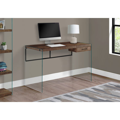 Bureau d'ordinateur, bureau personnel, ordinateur portable, tiroirs de rangement, L 48 po, stratifié de travail, verre trempé transparent, contemporain, moderne