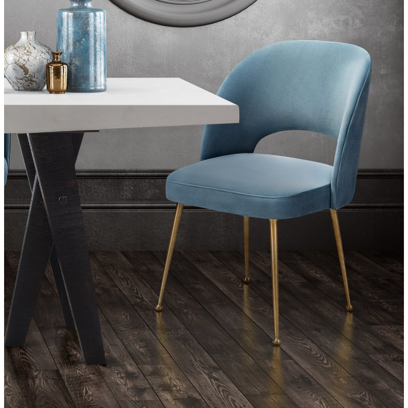 Rizo Cognac Velvet Chair, Sea Blue Velvet
