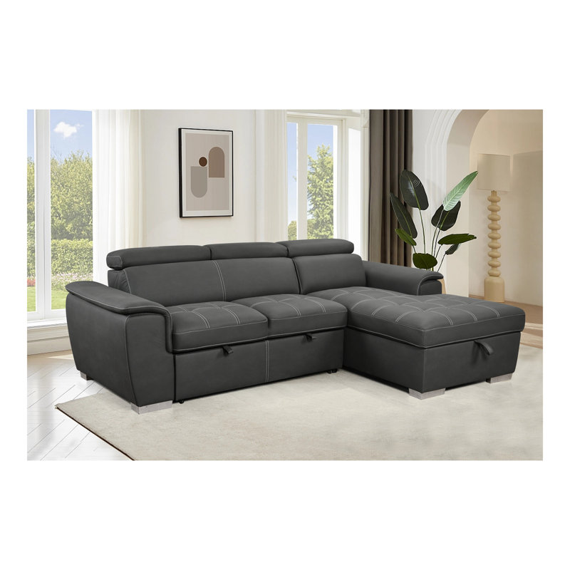Canapé-lit modulaire convertible avec méridienne réglable avec accoudoirs réglables et canapé-lit, Gris