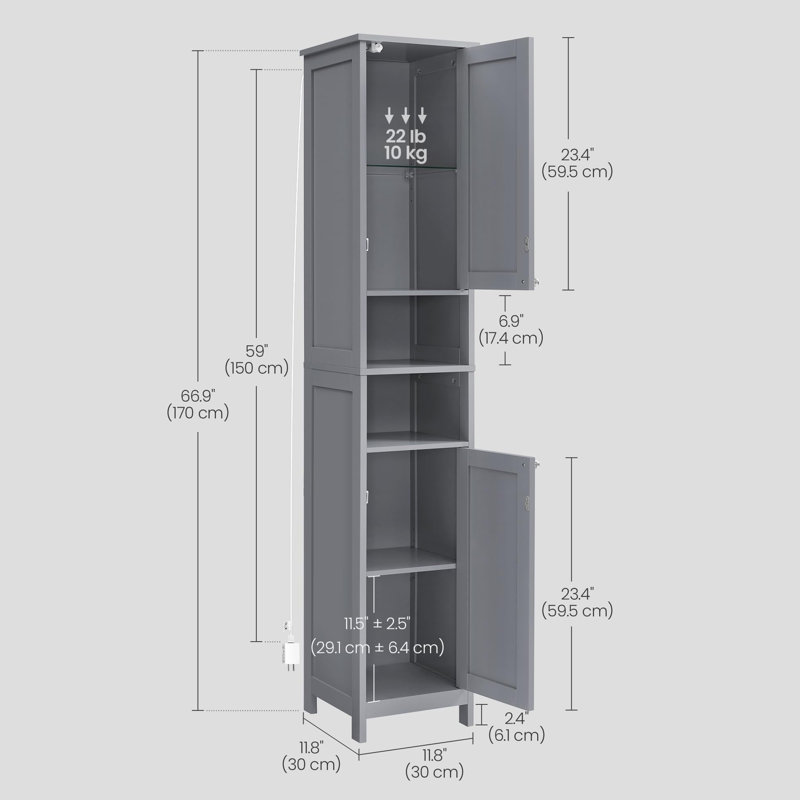 Armoire de rangement mince pour salle de bain, Gris