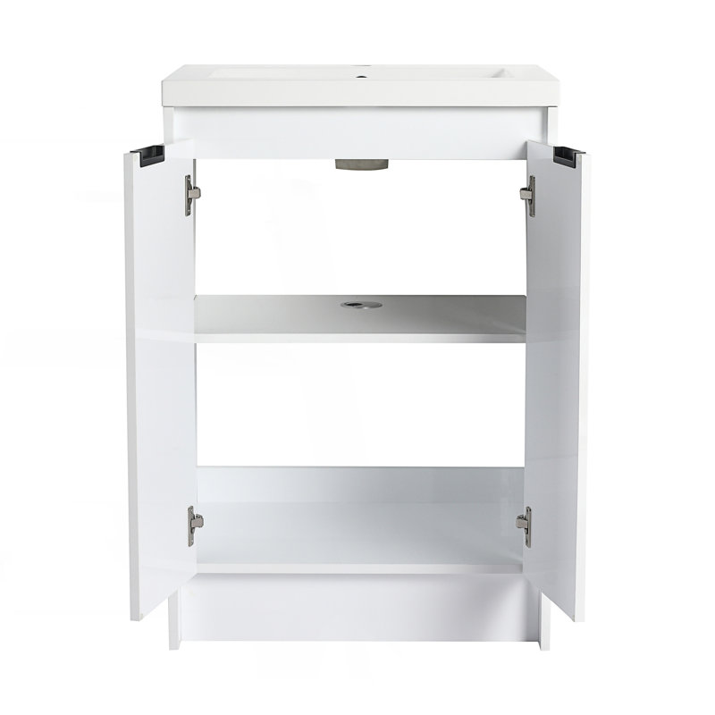 Meuble-lavabo autoportant avec lavabo en résine et 1 armoire de rangement
