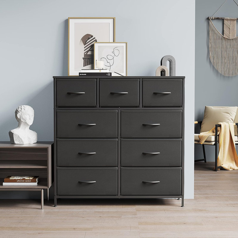 Commode 9 tiroirs Jazsmin, Noir foncé
