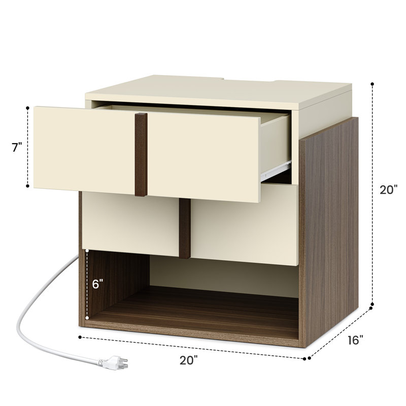 Modern Two-Tone Nightstand with Smart Charging Station, Individual