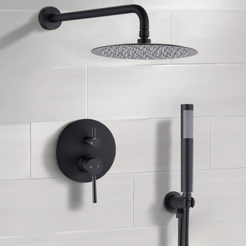 Pommeau de douche noir mat de 25 cm : effet pluie et douchette, laiton pour une expérience élégante et raffinée